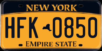 NY license plate HFK0850