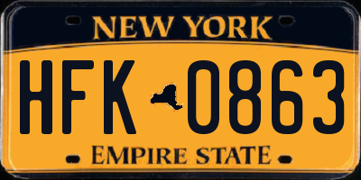 NY license plate HFK0863