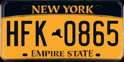 NY license plate HFK0865
