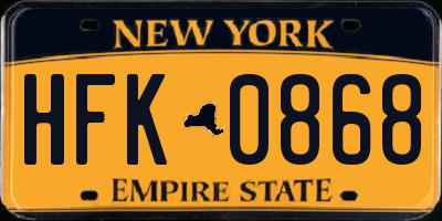 NY license plate HFK0868