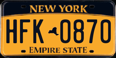 NY license plate HFK0870