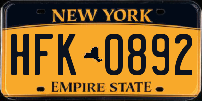 NY license plate HFK0892