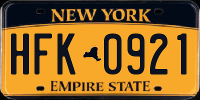 NY license plate HFK0921