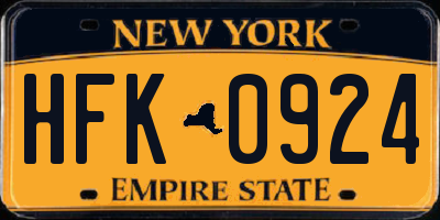 NY license plate HFK0924