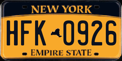 NY license plate HFK0926