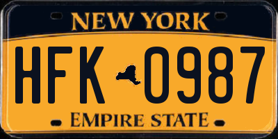 NY license plate HFK0987