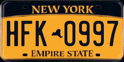 NY license plate HFK0997