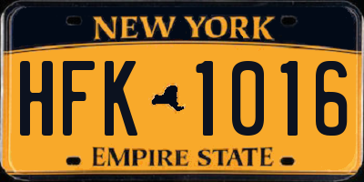 NY license plate HFK1016