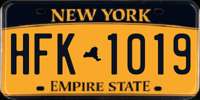 NY license plate HFK1019