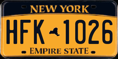 NY license plate HFK1026