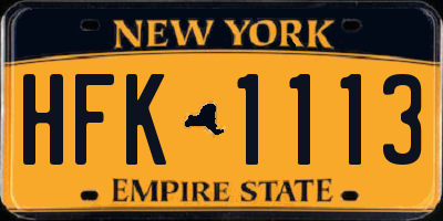 NY license plate HFK1113