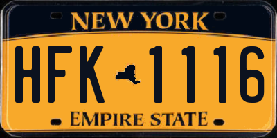 NY license plate HFK1116