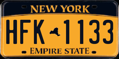 NY license plate HFK1133
