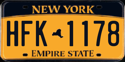 NY license plate HFK1178