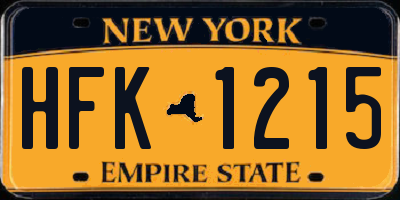 NY license plate HFK1215