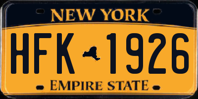 NY license plate HFK1926
