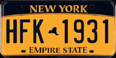NY license plate HFK1931