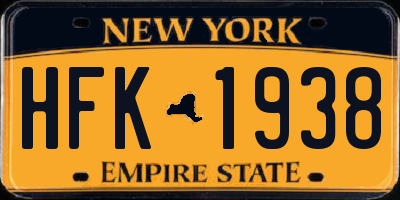 NY license plate HFK1938