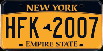 NY license plate HFK2007