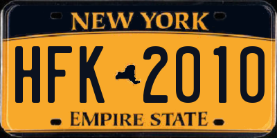 NY license plate HFK2010