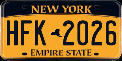 NY license plate HFK2026