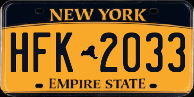 NY license plate HFK2033