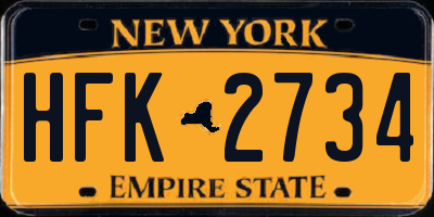 NY license plate HFK2734