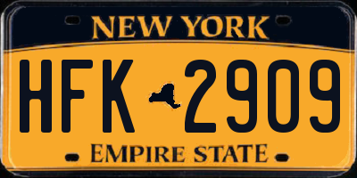 NY license plate HFK2909