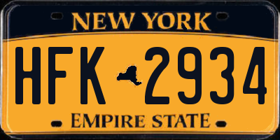 NY license plate HFK2934