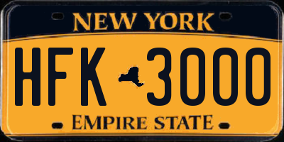 NY license plate HFK3000