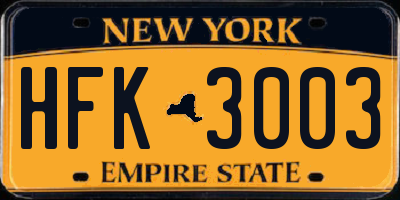 NY license plate HFK3003