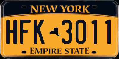 NY license plate HFK3011