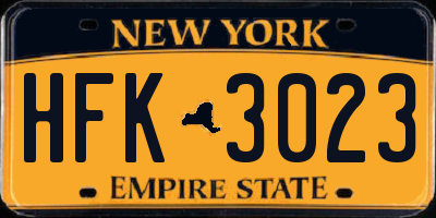 NY license plate HFK3023
