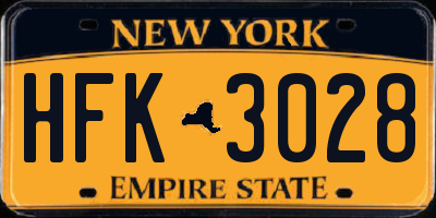 NY license plate HFK3028