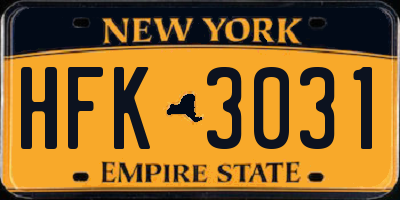 NY license plate HFK3031