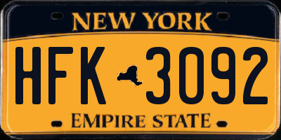 NY license plate HFK3092
