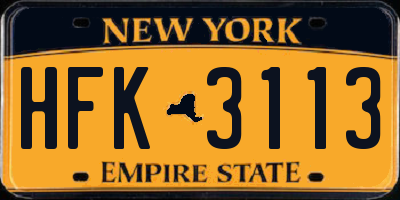 NY license plate HFK3113