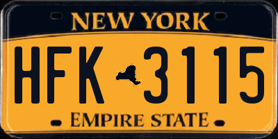 NY license plate HFK3115