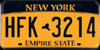 NY license plate HFK3214