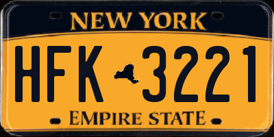 NY license plate HFK3221