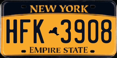 NY license plate HFK3908