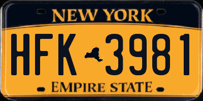 NY license plate HFK3981