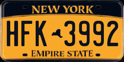 NY license plate HFK3992