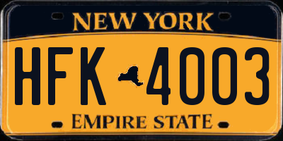 NY license plate HFK4003