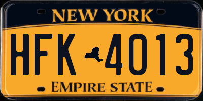 NY license plate HFK4013