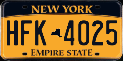 NY license plate HFK4025