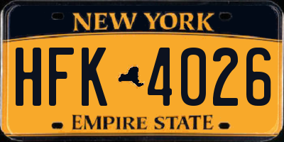 NY license plate HFK4026
