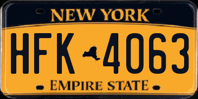 NY license plate HFK4063