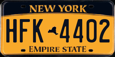 NY license plate HFK4402