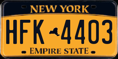 NY license plate HFK4403